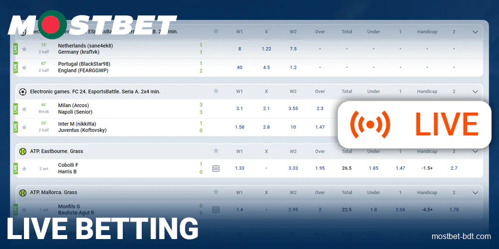 Real-time betting at Mostbet Bangladesh