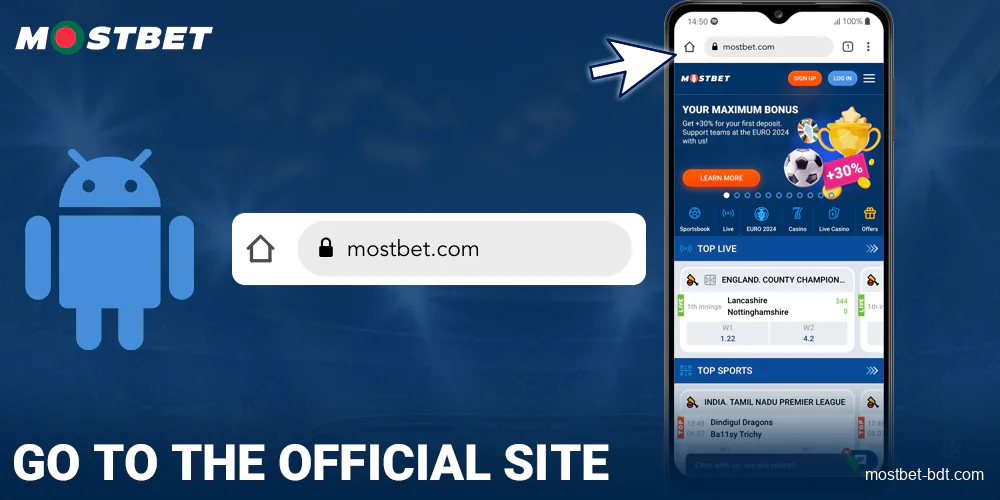 Go to the official Mostbet BD website