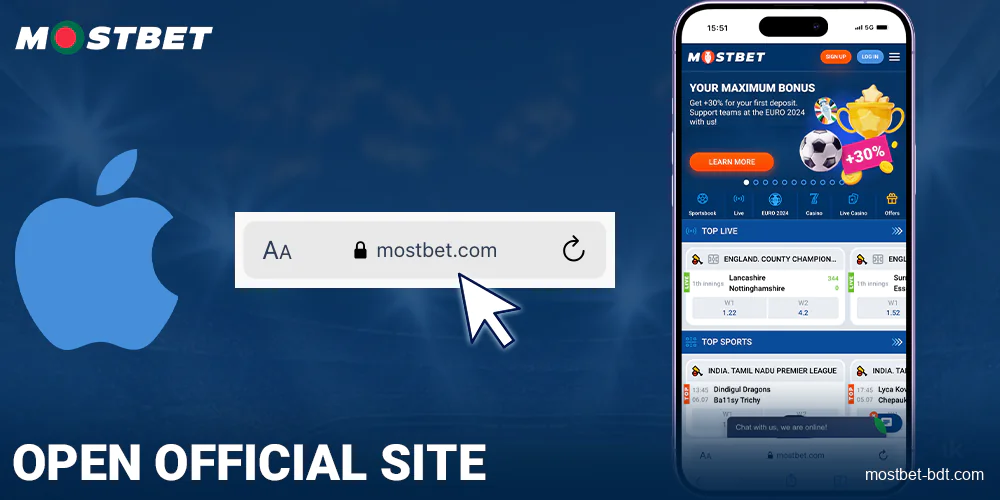 Go to the browser version of the Mostbet BD website