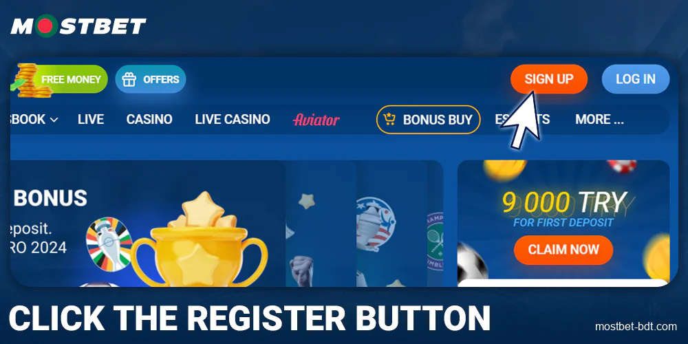 Click Mostbet Bangladesh registration button