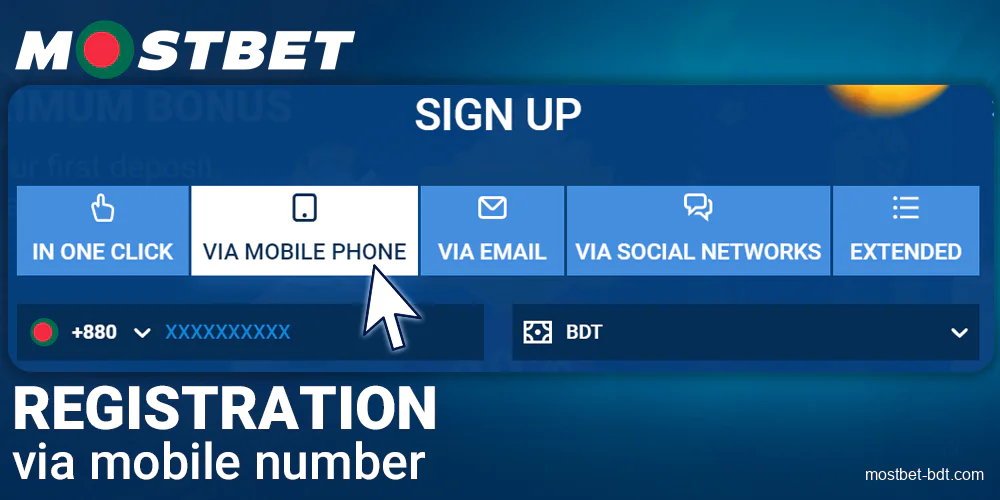 Register by phone number at Mostbet BD