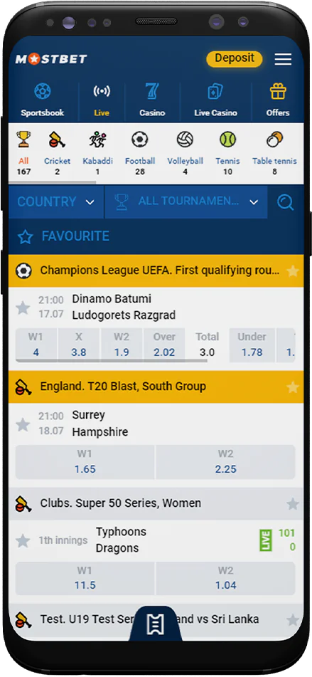 Screenshot of live tournament Mostbet Bangladesh